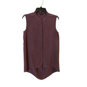 Lafayette 148 New York Womens Silk Sleeveless Hidden Button Blouse Purple M